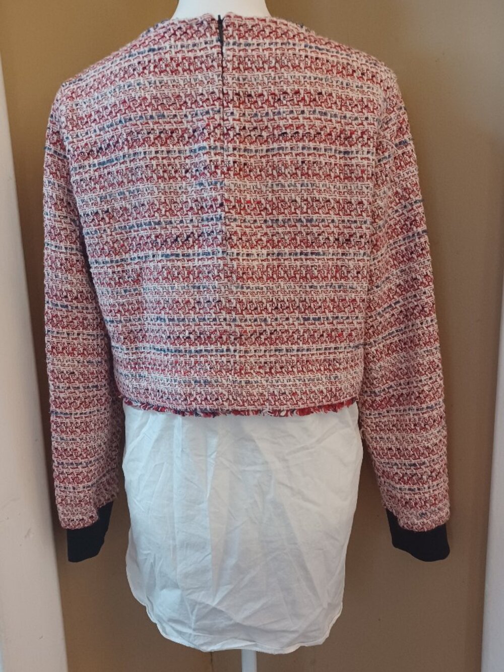 ZARA TRF Tweed Cropped Top with Attached White Shirt Underlayer - Picture 7 of 9